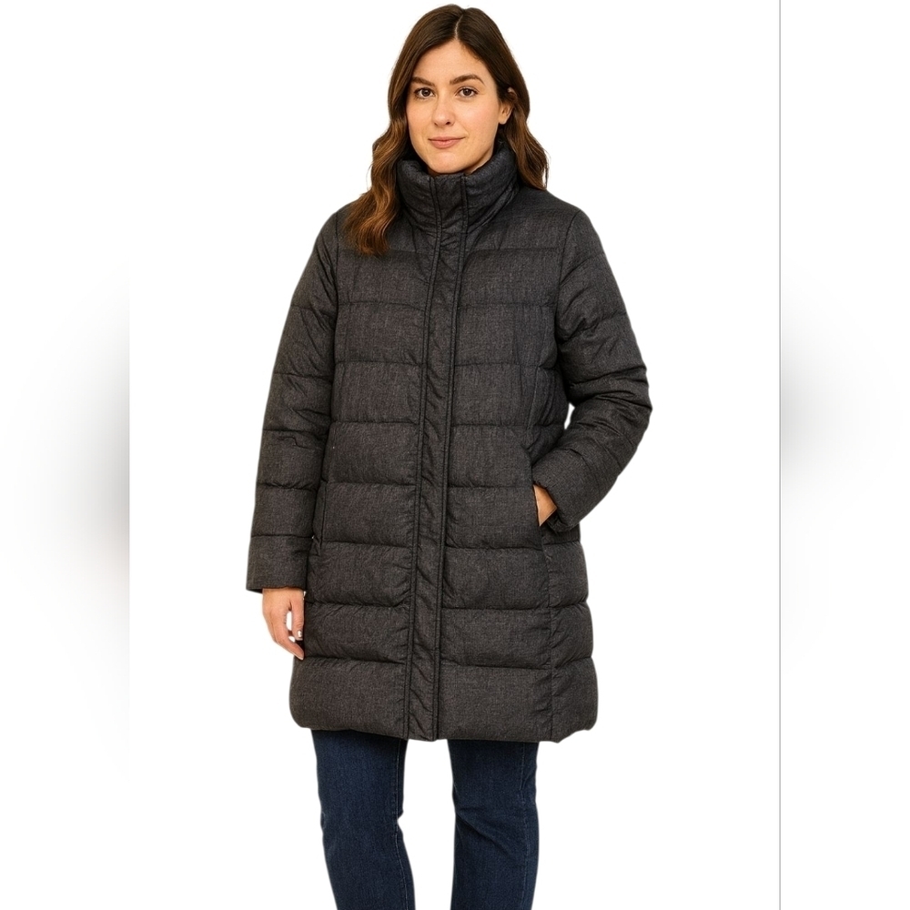 Lands End Grey Puffer Coat Insulation 80% Down 20% Feathers Long Winter Coat
